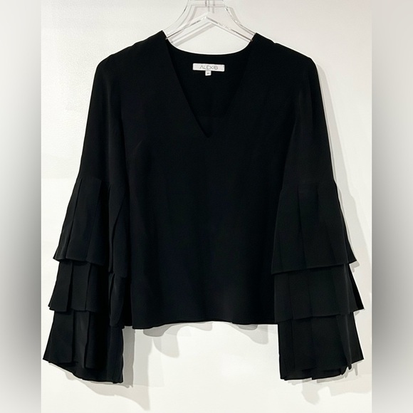Alexis Valencia Silk Tiered Sleeve Blouse in Black S - Picture 5 of 7